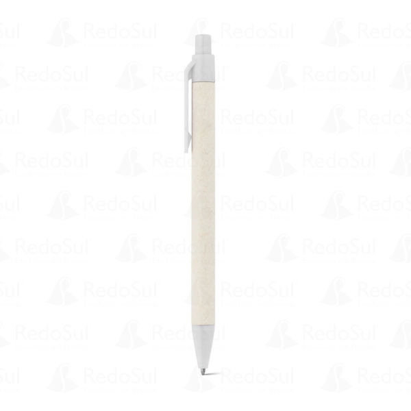 Caneta personalizada produzida através de pacotes de leite reciclado 